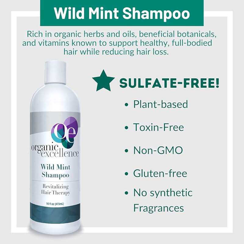Organic Excellence Natural Organic Shampoo, Wild Mint & Rosemary, Chemical Free, Plant-Based, Toxin-Free, Cruelty-Free, Certified Herbs & Oils For Healthy Full-Bodied Hair 16 fl. oz - Image 4
