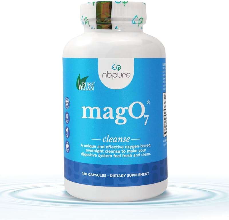 nbpure MagO7 - Natural Colon Cleanse & Detox - Occasional Constipation Relief, Stool Softener, & Bloating Support for Men & Women - Ozonated Magnesium Oxide, 180 Capsules - Image 1