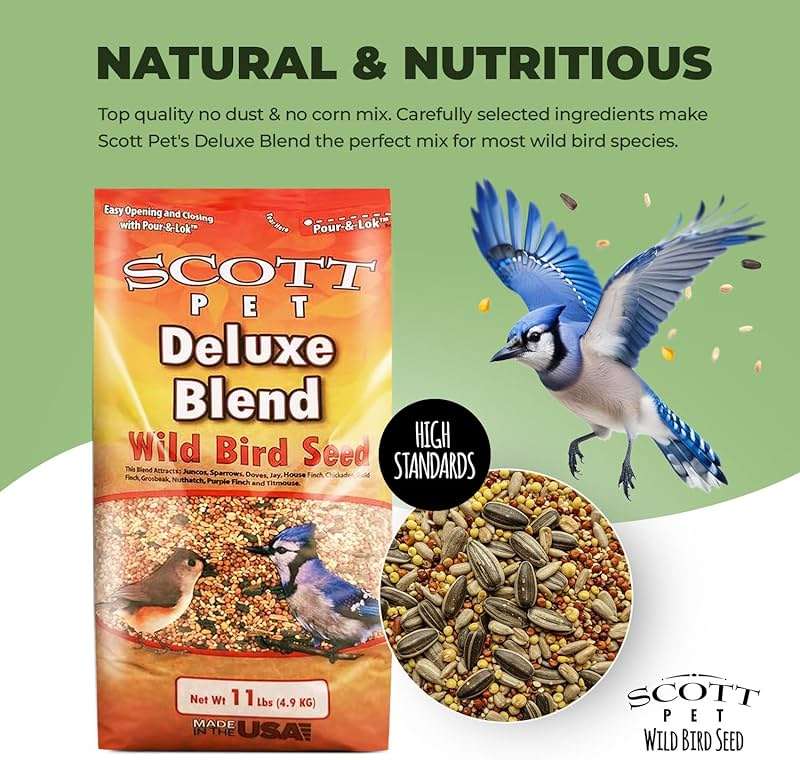 Scott Pet Wild Bird Seed, Deluxe Blend, 11 lbs Bag, No Dust, No Corn Mix, Feed, Great for All Feeder Types, Food for Outside Wild Birds - Image 2