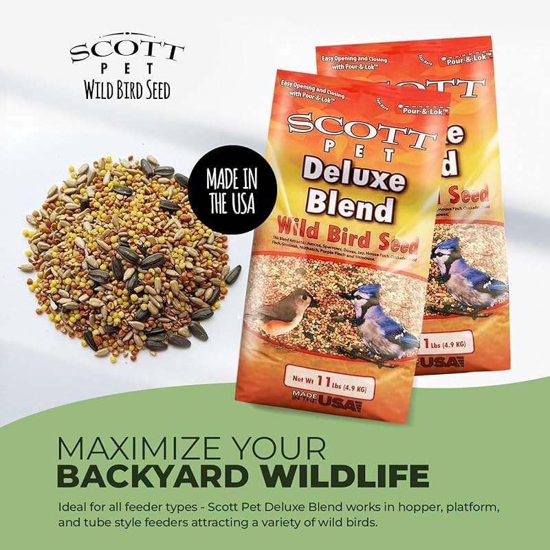 Scott Pet Wild Bird Seed, Deluxe Blend, 11 lbs Bag, No Dust, No Corn Mix, Feed, Great for All Feeder Types, Food for Outside Wild Birds - Image 3