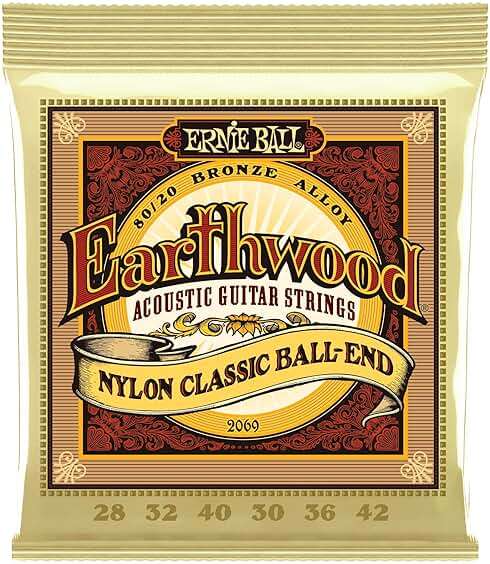 Ernie Ball Folk Nylon Clear & Gold Ball-End 80/20 Bronze Acoustic Guitar Strings, 28-42 Gauge (P02069) - Image 1