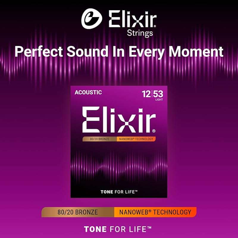 Elixir Strings, Acoustic Guitar Strings, 80/20 Bronze with NANOWEB Technology, Longest-Lasting Bright and Focused Tone For Life with Comfortable Feel, 6 String Set, Light 12-53 - Image 3