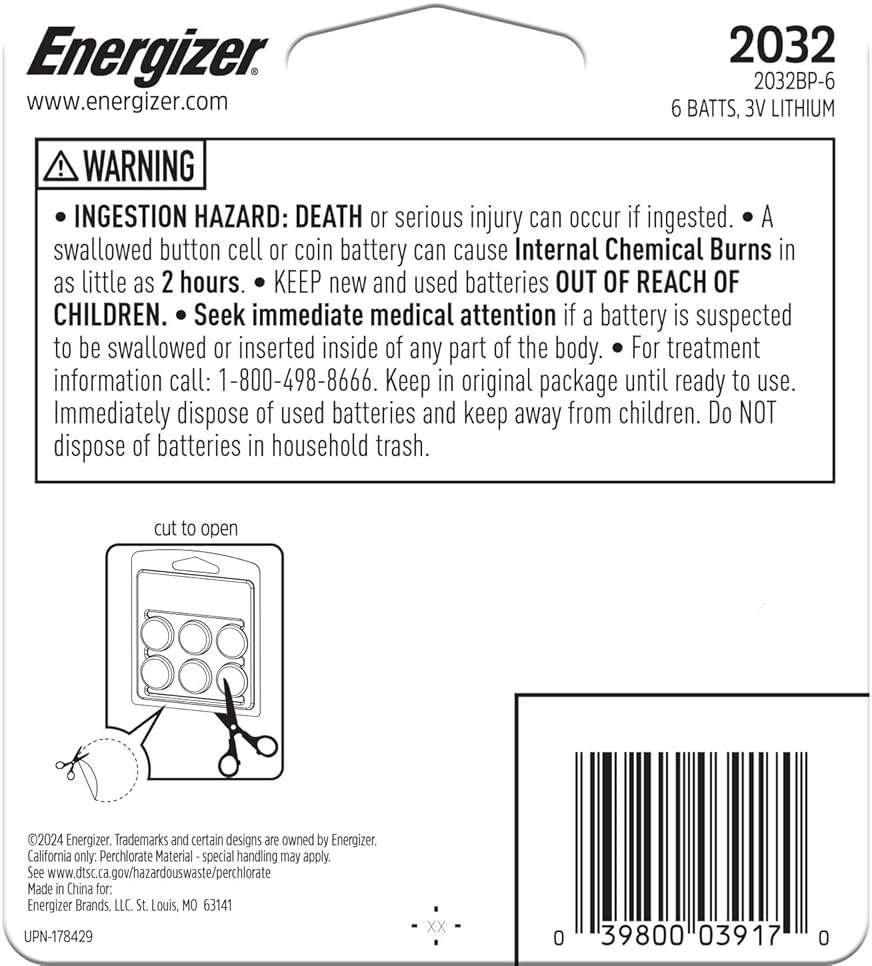 Energizer 2032 Batteries (6 Pack), 3V Lithium Coin Batteries - Image 9