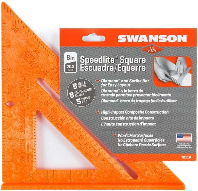 Swanson Tool Co T0118 8 inch Orange Composite Speedlite Speed Square Layout Tool, made of High Impact Polystyrene - Image 5