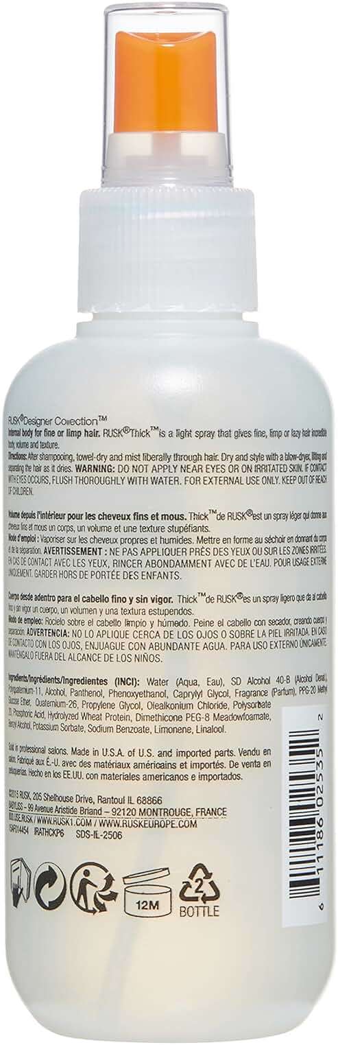 RUSK Designer Collection Thick Body and Texture Amplifier, Gives Hair Incredible Body, Creates Texture and Volume, Anyone with Fine, Limp, Lazy Hair - Image 2