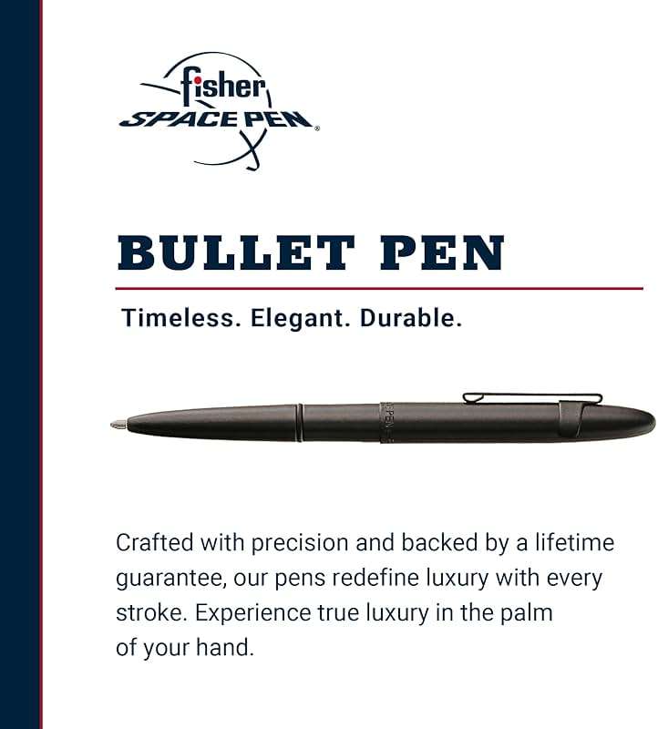Fisher Space Pen Matte Black Bullet Pen, Pressurized Ballpoint Pen, Compact Size, Writes Upside Down, Extreme Temperatures, Smooth Black Ink, Medium Point, Pocket Clip, Gift Box, Made in the USA - Image 2