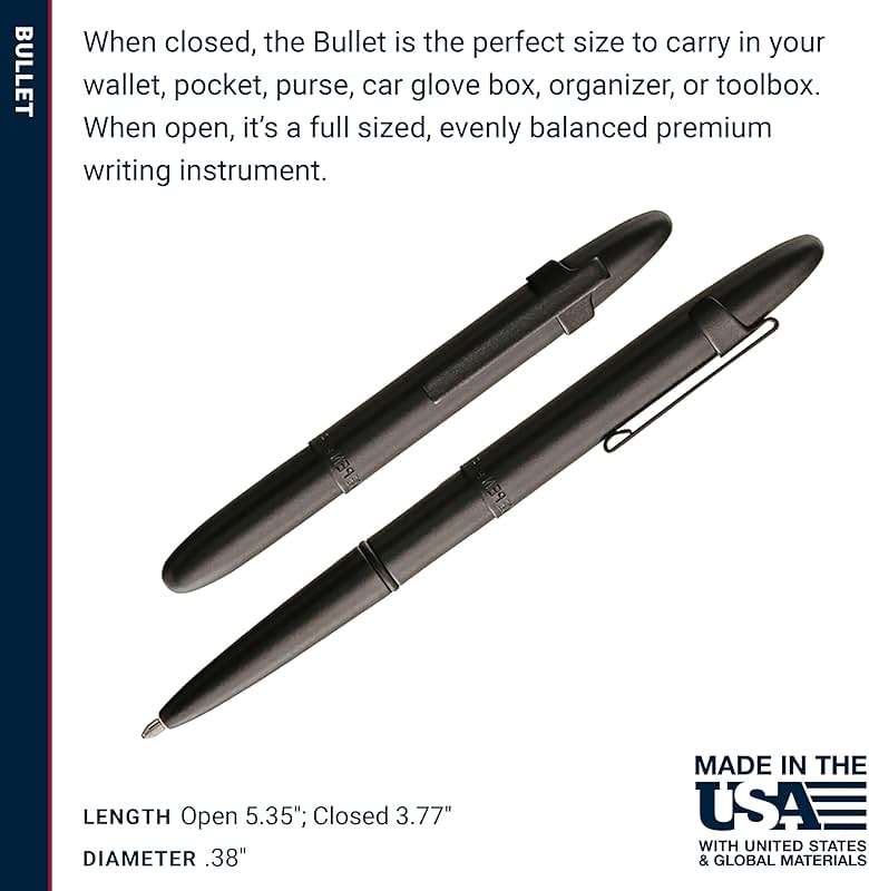 Fisher Space Pen Matte Black Bullet Pen, Pressurized Ballpoint Pen, Compact Size, Writes Upside Down, Extreme Temperatures, Smooth Black Ink, Medium Point, Pocket Clip, Gift Box, Made in the USA - Image 6