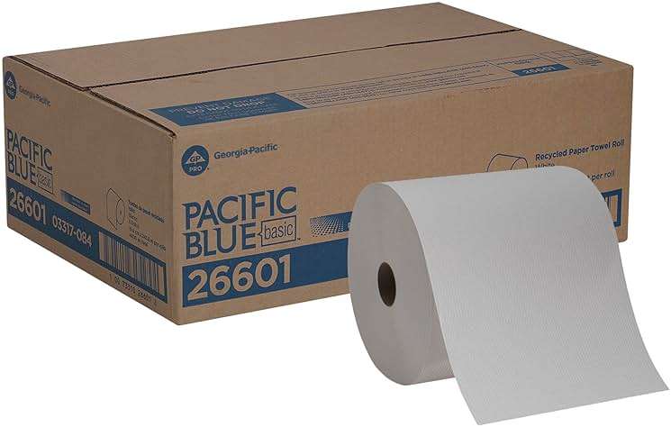Pacific Blue Basic Recycled Paper Towel Rolls by GP PRO (Georgia-Pacific), White, 26601, 800 Feet Per Roll, 6 Rolls Per Case - Image 2