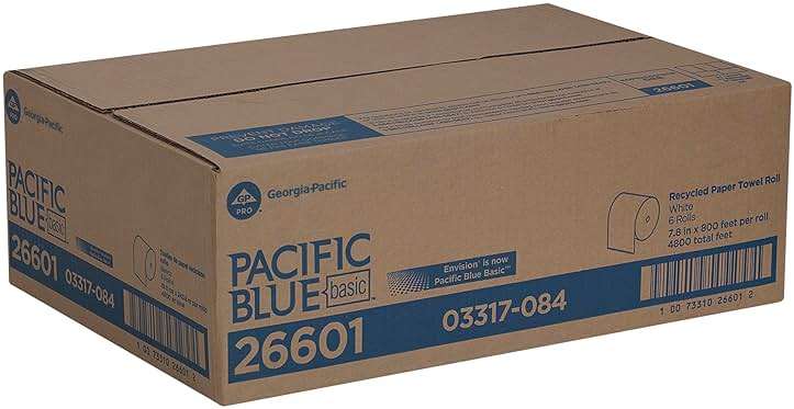 Pacific Blue Basic Recycled Paper Towel Rolls by GP PRO (Georgia-Pacific), White, 26601, 800 Feet Per Roll, 6 Rolls Per Case - Image 6