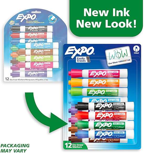 EXPO Dry Erase Markers, Low Odor Ink, Assorted Colors, Chisel Tip, 12 Count - Image 3