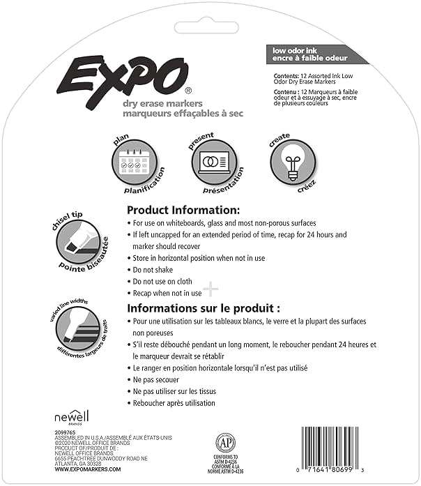 EXPO Dry Erase Markers, Low Odor Ink, Assorted Colors, Chisel Tip, 12 Count - Image 9
