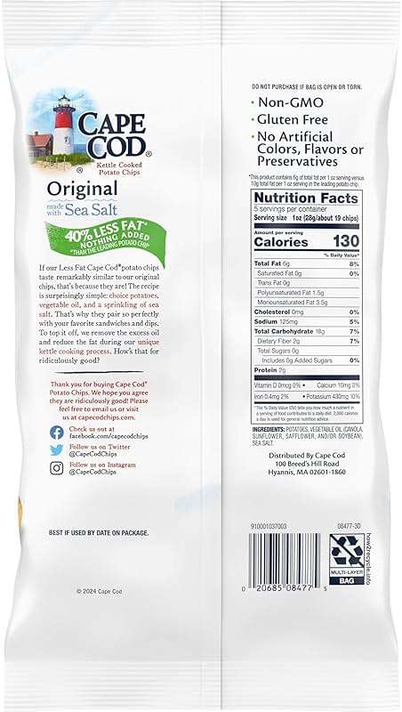 Cape Cod Potato Chips, Potato Chips Reduced Fat, 5 Ounce - Image 4