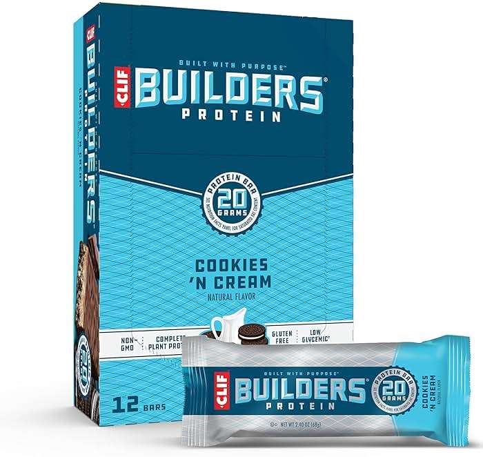 CLIF BUILDERS Protein Bars - Cookies 'n Cream Flavor - 20g Plant Based Protein - Gluten Free - Non-GMO - Low Glycemic - No Artificial Sweeteners - 2.4 oz. (12 Pack) - Image 1