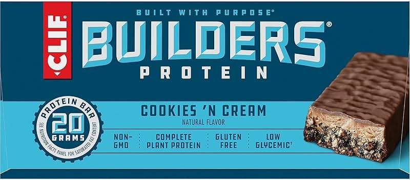 CLIF BUILDERS Protein Bars - Cookies 'n Cream Flavor - 20g Plant Based Protein - Gluten Free - Non-GMO - Low Glycemic - No Artificial Sweeteners - 2.4 oz. (12 Pack) - Image 13