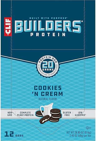 CLIF BUILDERS Protein Bars - Cookies 'n Cream Flavor - 20g Plant Based Protein - Gluten Free - Non-GMO - Low Glycemic - No Artificial Sweeteners - 2.4 oz. (12 Pack) - Image 16