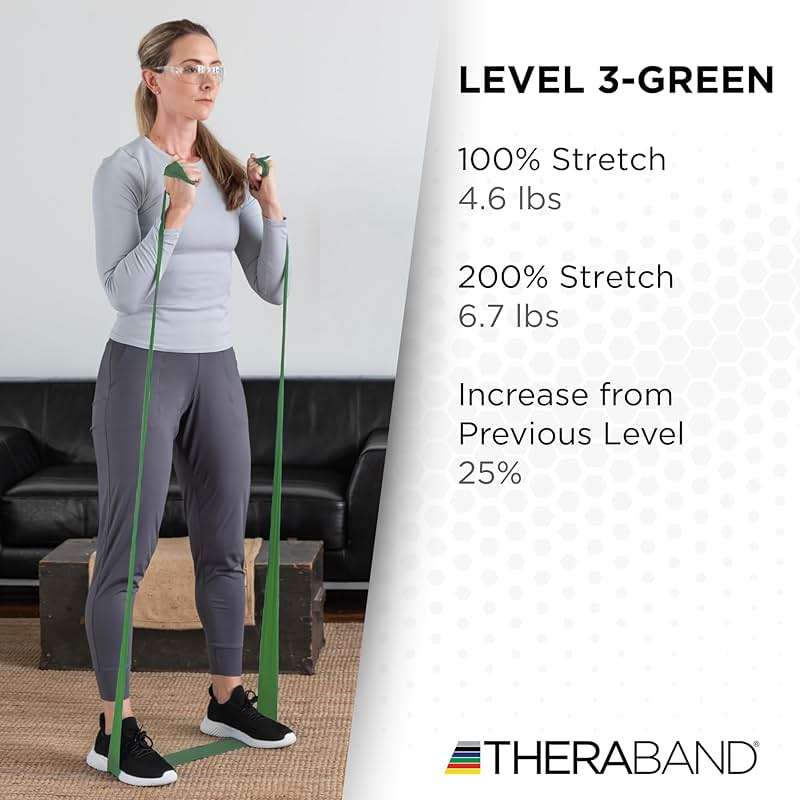 THERABAND Resistance Band, Green, Heavy, 50-Yard Roll, Latex, Elastic Band for Exercise, Physical Therapy, Yoga, Pilates, Stretching, Home Workouts, Cut-to-Length, Color-Coded Levels - Image 4