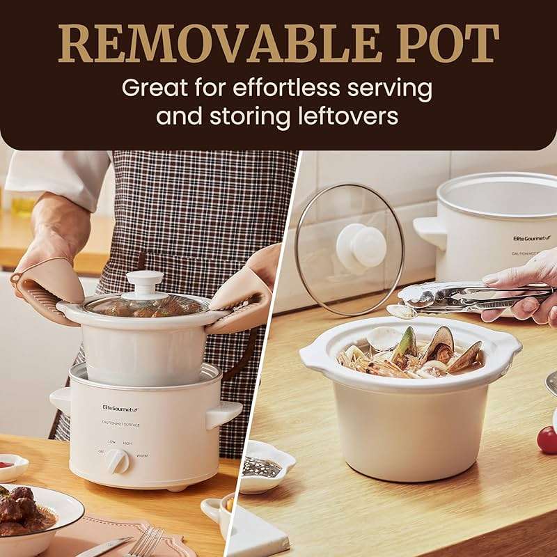 Elite Gourmet MST-250XW Electric Slow Cooker Ceramic Pot Adjustable Temp, Entrees, Sauces, Stews & Dips, Dishwasher Safe Glass Lid & Crock - Image 4