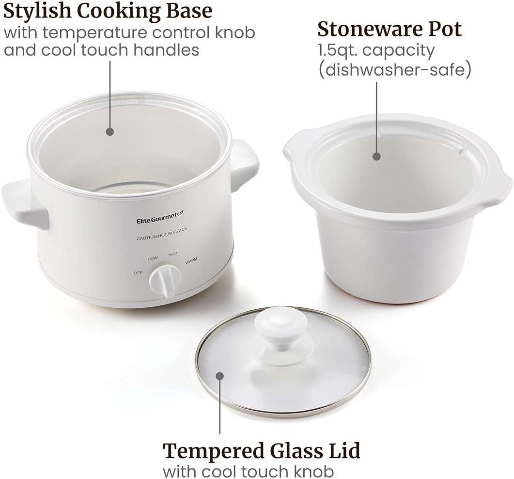 Elite Gourmet MST-250XW Electric Slow Cooker Ceramic Pot Adjustable Temp, Entrees, Sauces, Stews & Dips, Dishwasher Safe Glass Lid & Crock - Image 6