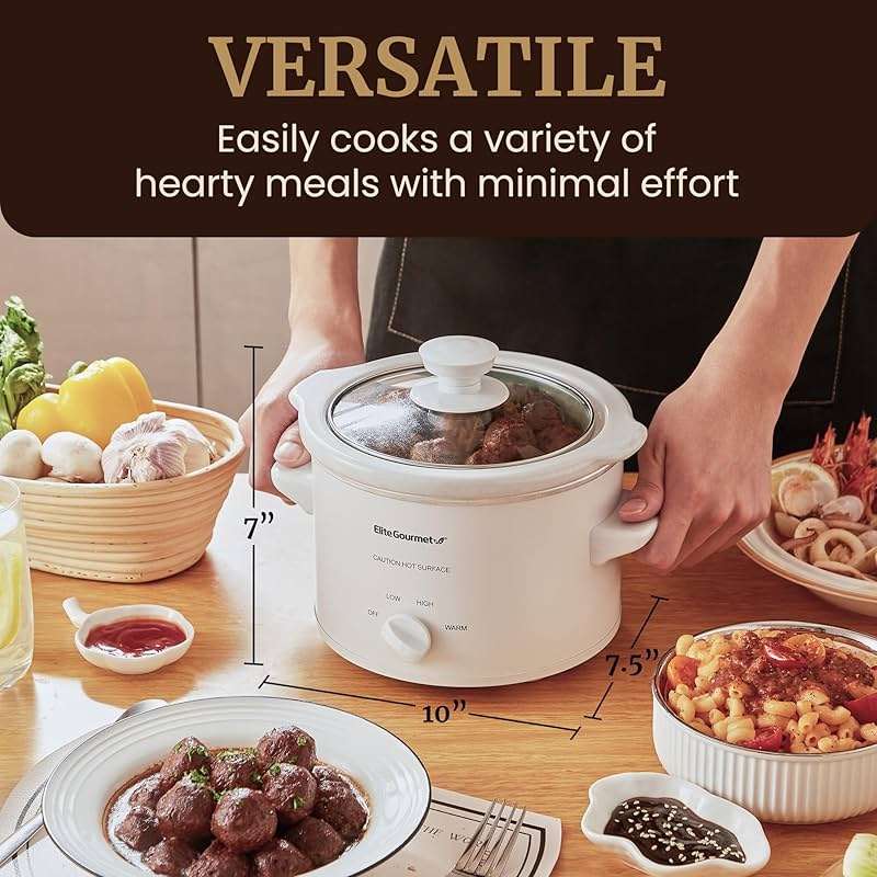 Elite Gourmet MST-250XW Electric Slow Cooker Ceramic Pot Adjustable Temp, Entrees, Sauces, Stews & Dips, Dishwasher Safe Glass Lid & Crock - Image 7