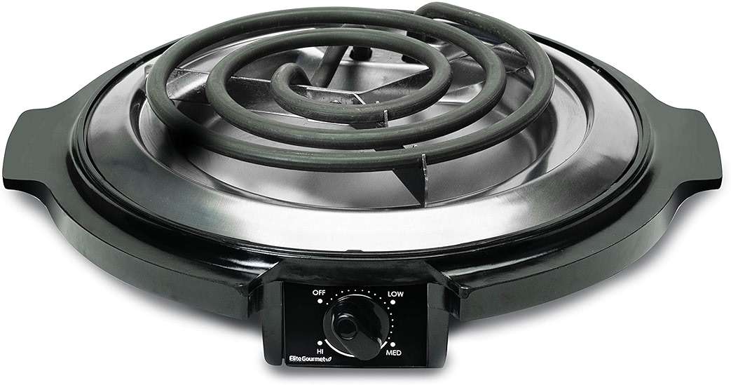 Elite Gourmet ESB-300X Single Countertop Coiled Burner, 1000 Watts Electric Hot Plate, Temperature Controls, Power Indicator Lights, Easy to Clean, Black - Image 1