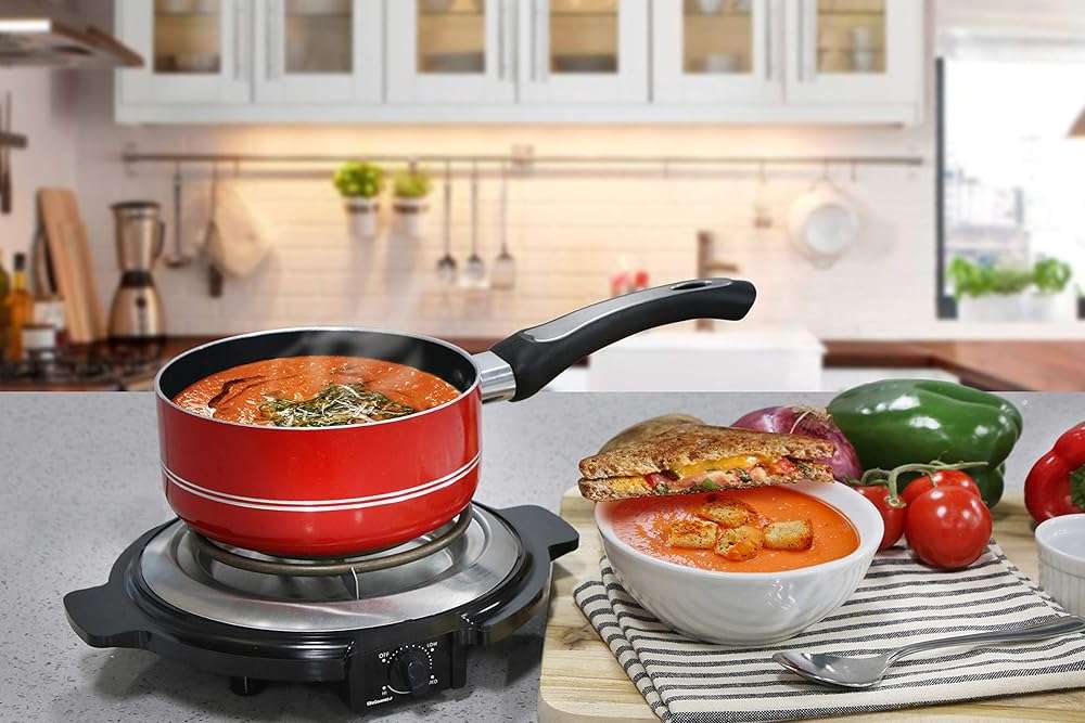 Elite Gourmet ESB-300X Single Countertop Coiled Burner, 1000 Watts Electric Hot Plate, Temperature Controls, Power Indicator Lights, Easy to Clean, Black - Image 2