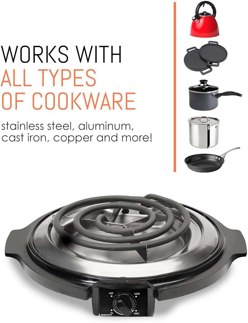Elite Gourmet ESB-300X Single Countertop Coiled Burner, 1000 Watts Electric Hot Plate, Temperature Controls, Power Indicator Lights, Easy to Clean, Black - Image 6