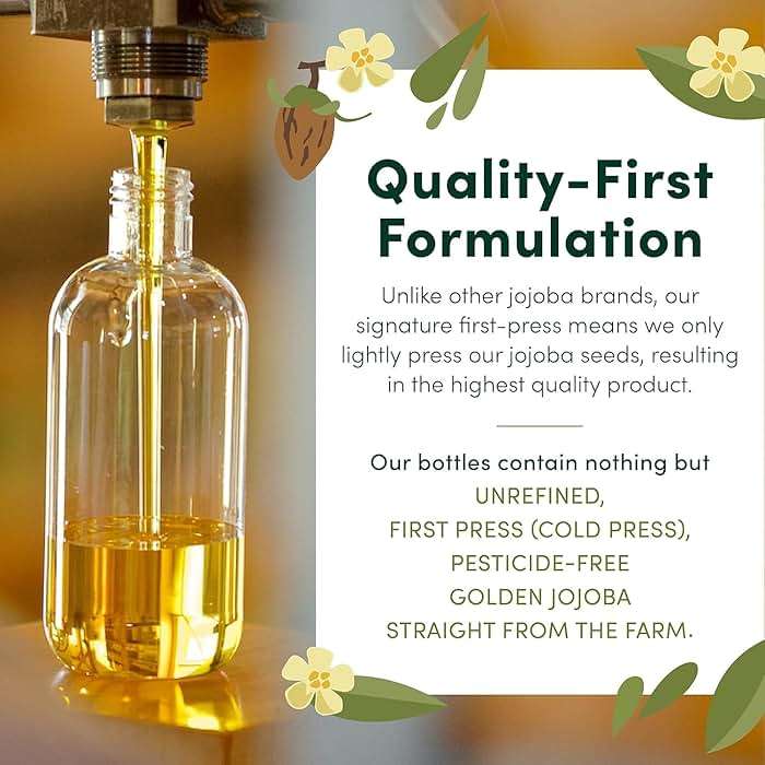 HobaCare Unrefined Jojoba Oil for Skin Care, Hair, Beard Conditioning, Scalp Massage - 100% Pure Carrier Oil for Perfume or Soap Making - Natural, Vegan, Hexane Free, Long Shelf Life (32 oz) - Image 3