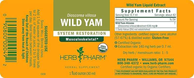 Herb Pharm Certified Organic Wild Yam Liquid Extract Drops for Musculoskeletal System Support, 1 Oz - Image 2