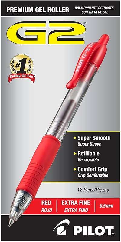 Pilot G2 Premium Refillable and Retractable Rolling Ball Gel Pens, Extra Fine Point, Gel Ink Pens, 0.5mm, Red Ink, 12-Pack - Image 2