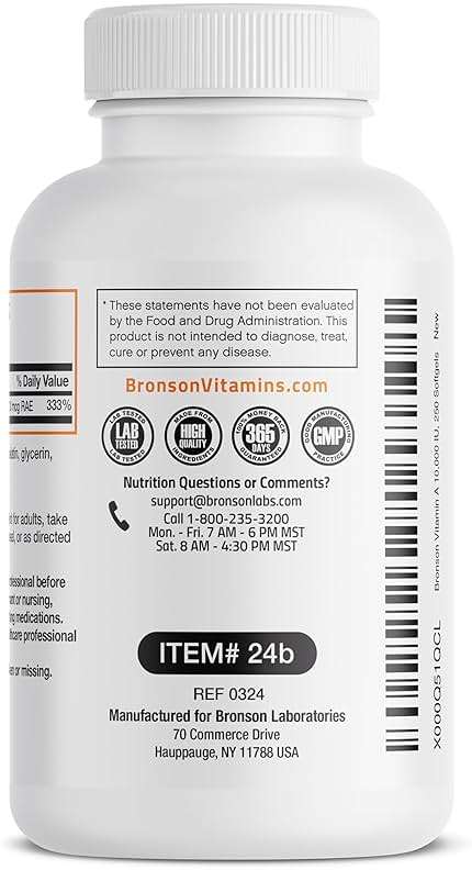 Bronson Vitamin A 10,000 IU Premium Non-GMO Formula Supports Healthy Vision & Immune System and Healthy Growth & Reproduction, 250 Softgels - Image 6
