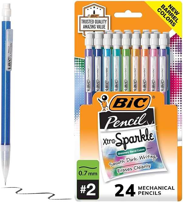 BIC Xtra-Sparkle Number 2 Mechanical Pencils With Erasers, Medium Point (0.7mm), 24-Count Pack, Mechanical Pencils for School Supplies - Image 1