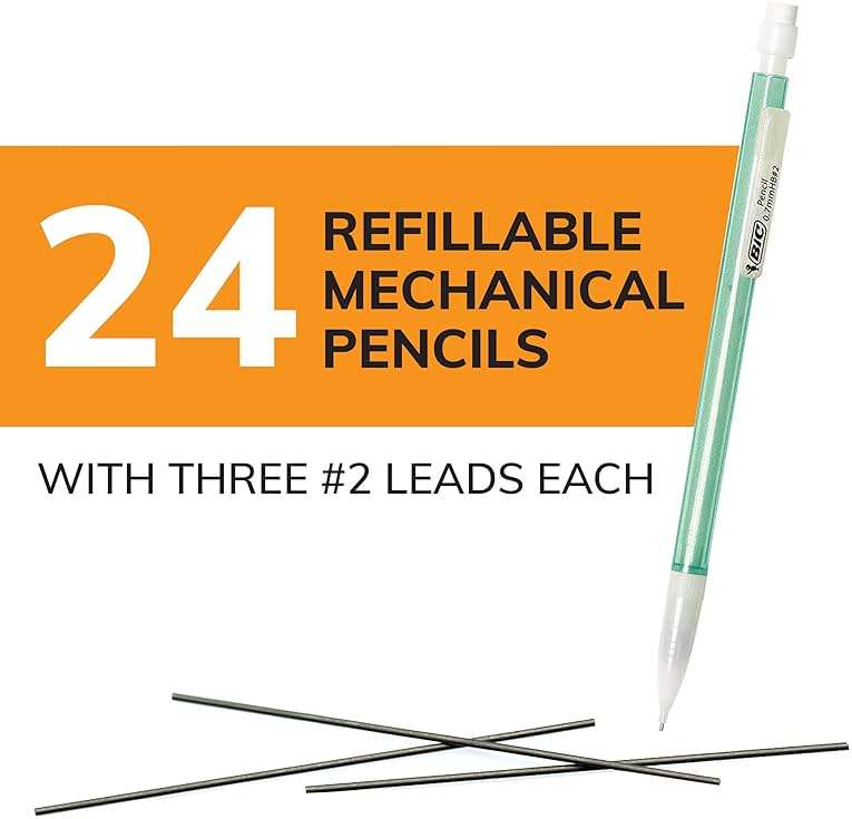BIC Xtra-Sparkle Number 2 Mechanical Pencils With Erasers, Medium Point (0.7mm), 24-Count Pack, Mechanical Pencils for School Supplies - Image 2