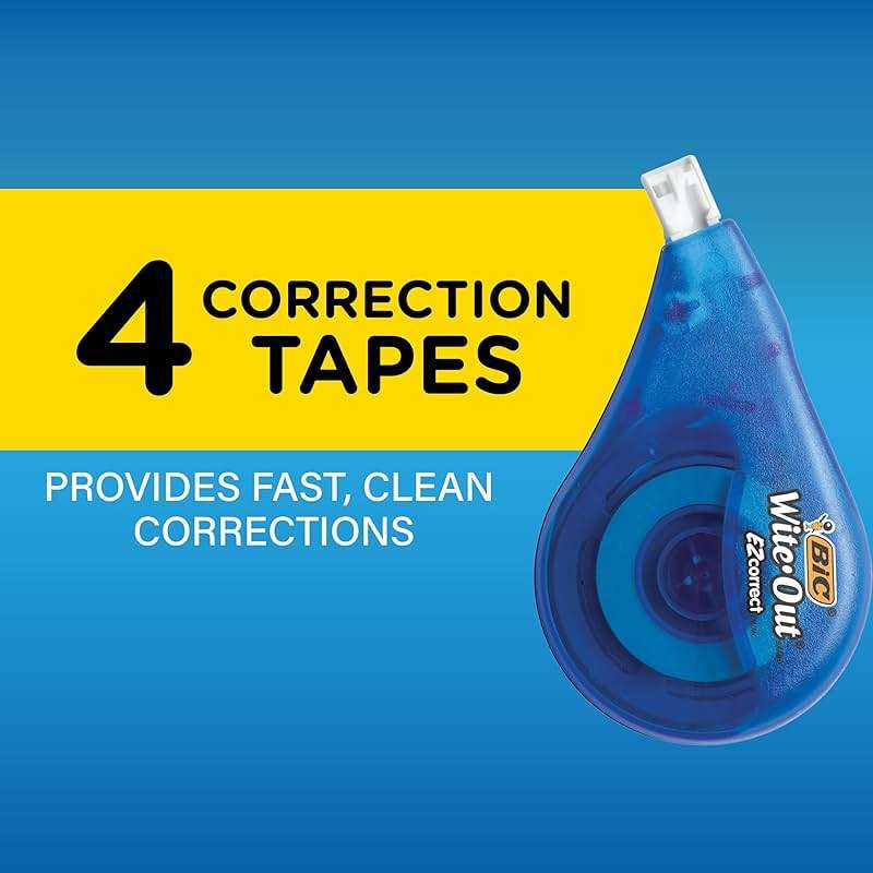 BIC Wite-Out EZ Correct Correction Tape, School Supplies for Students and Teachers, Applies Dry, No Dry Time, Tear Resistant, 4-Count Pack in White - Image 5