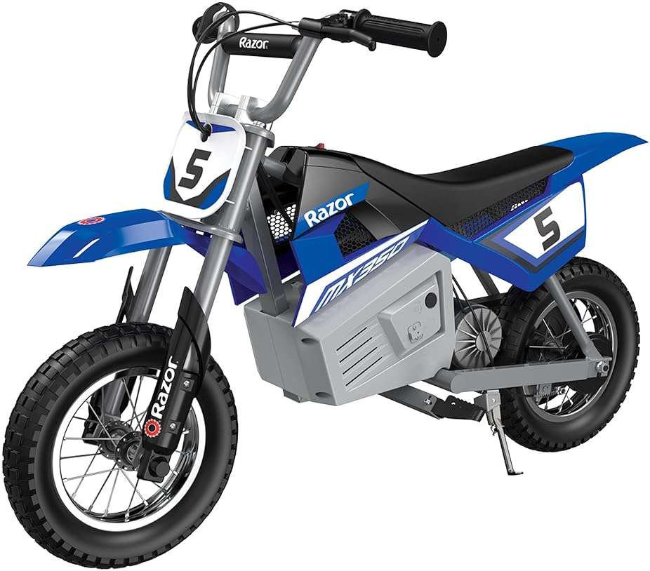 Razor MX350 Dirt Rocket Electric Bike for Kids Ages 8+, 140 lb Max Weight, Blue – 24V Battery, Up to 14 Mph, 30-Min Ride Time on High Speed, Twist-Grip Throttle, Spoked Wheels w/ 12” Pneumatic Tires - Image 1