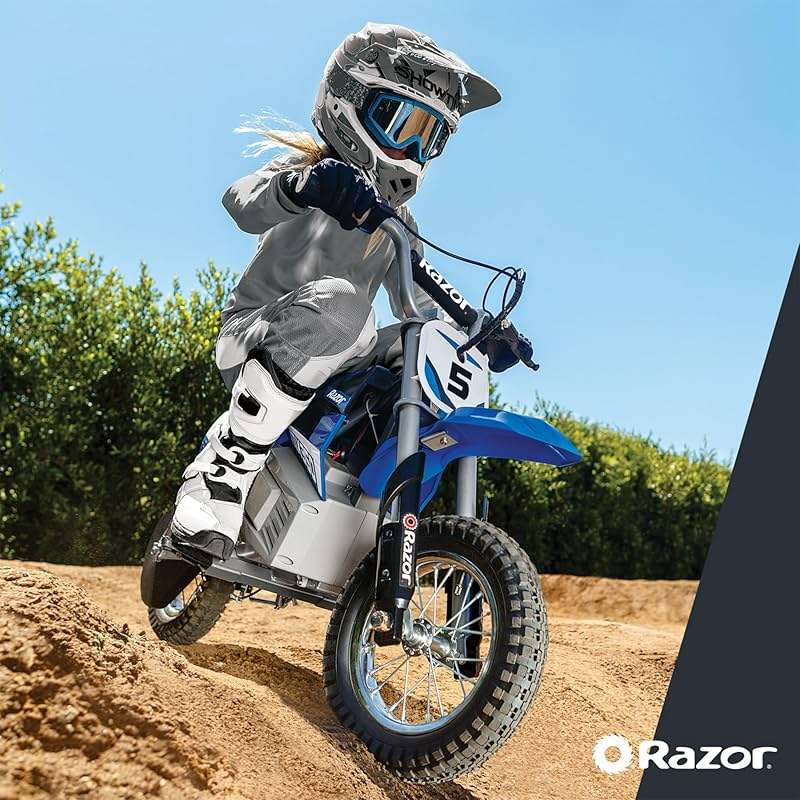 Razor MX350 Dirt Rocket Electric Bike for Kids Ages 8+, 140 lb Max Weight, Blue – 24V Battery, Up to 14 Mph, 30-Min Ride Time on High Speed, Twist-Grip Throttle, Spoked Wheels w/ 12” Pneumatic Tires - Image 2