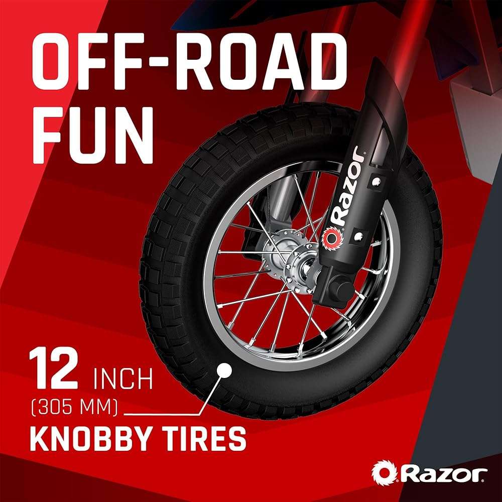 Razor MX350 Dirt Rocket Electric Bike for Kids Ages 8+, 140 lb Max Weight, Blue – 24V Battery, Up to 14 Mph, 30-Min Ride Time on High Speed, Twist-Grip Throttle, Spoked Wheels w/ 12” Pneumatic Tires - Image 4
