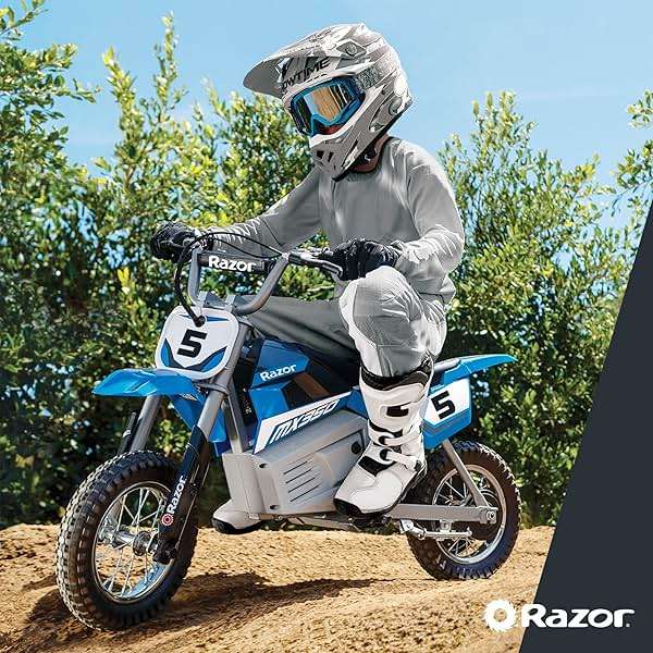 Razor MX350 Dirt Rocket Electric Bike for Kids Ages 8+, 140 lb Max Weight, Blue – 24V Battery, Up to 14 Mph, 30-Min Ride Time on High Speed, Twist-Grip Throttle, Spoked Wheels w/ 12” Pneumatic Tires - Image 6