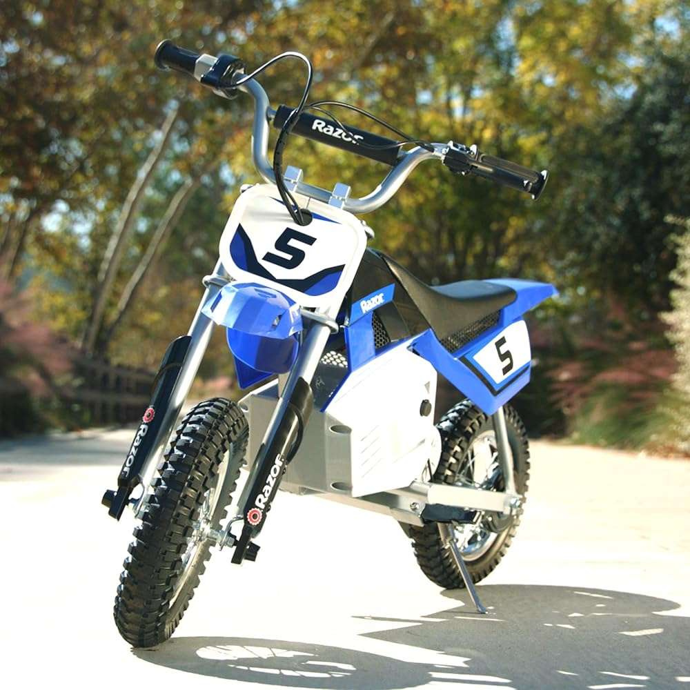 Razor MX350 Dirt Rocket Electric Bike for Kids Ages 8+, 140 lb Max Weight, Blue – 24V Battery, Up to 14 Mph, 30-Min Ride Time on High Speed, Twist-Grip Throttle, Spoked Wheels w/ 12” Pneumatic Tires - Image 8