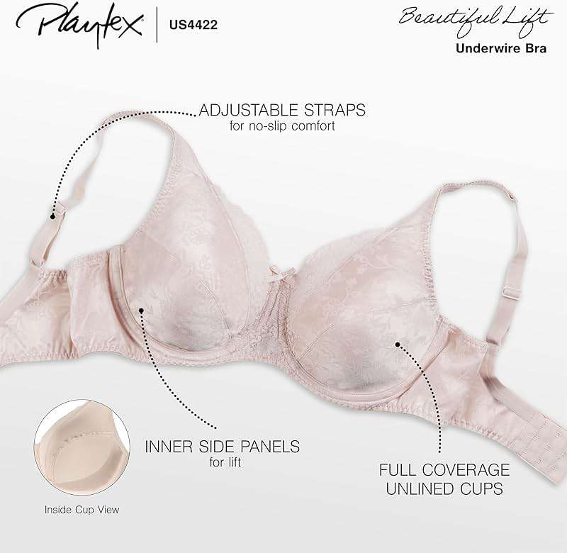 Playtex Women's Secrets Love My Curves Signature Floral Underwire Full Coverage Bra US4422 - Image 4