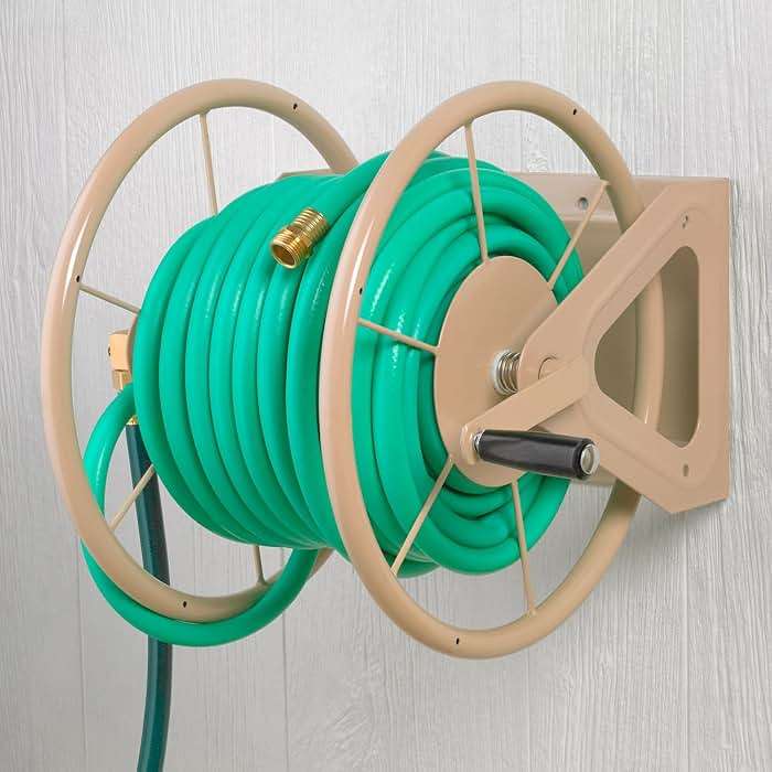 Liberty Garden Products 703-2 Multi-Purpose Steel Garden Wall/Floor Mount Hose Reel, Tan Poly, 5/8-Inch - Image 2
