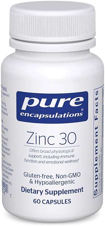 Pure Encapsulations Zinc 30 mg - Supplement for Immune System Support, Growth and Development, and Wound Healing* - with Zinc Picolinate 30 mg - 60 Capsules - Image 1
