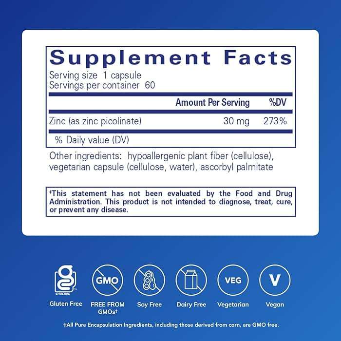 Pure Encapsulations Zinc 30 mg - Supplement for Immune System Support, Growth and Development, and Wound Healing* - with Zinc Picolinate 30 mg - 60 Capsules - Image 2