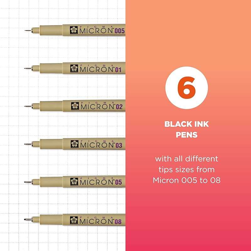 SAKURA Pigma Micron Fineliner Pens - Archival Black Ink Pens - Pens for Writing, Drawing, or Journaling - Assorted Point Sizes - 6 Pack - Image 2