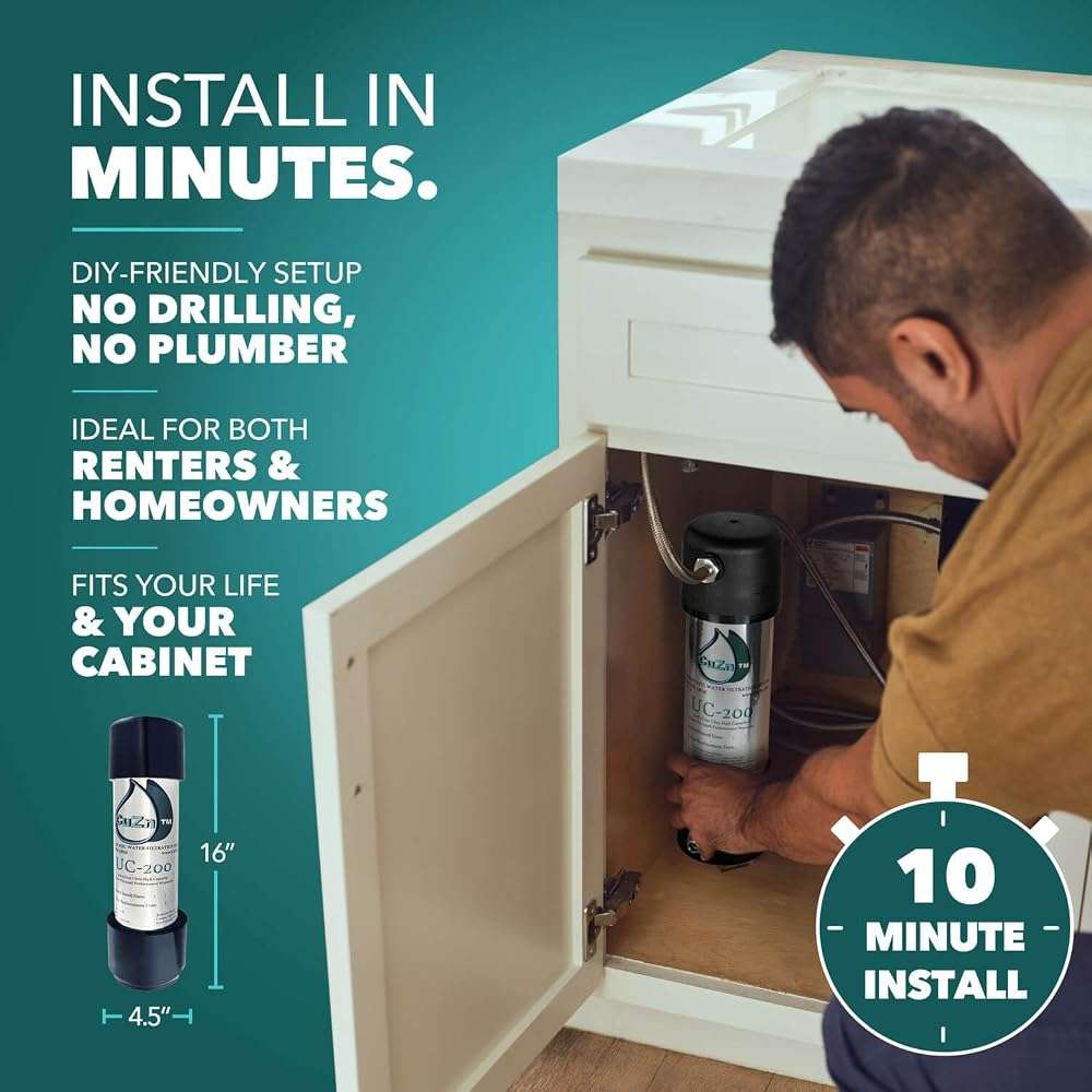 CuZn Under Sink Water Filter for Sink Faucet, 5 Year Filter Life, NSF/ANSI 42 & 372 Certified, Reduces PFAs, PFOS, Lead, Chlorine, Inline Faucet Connection, Improves Tap Water Taste - Image 6