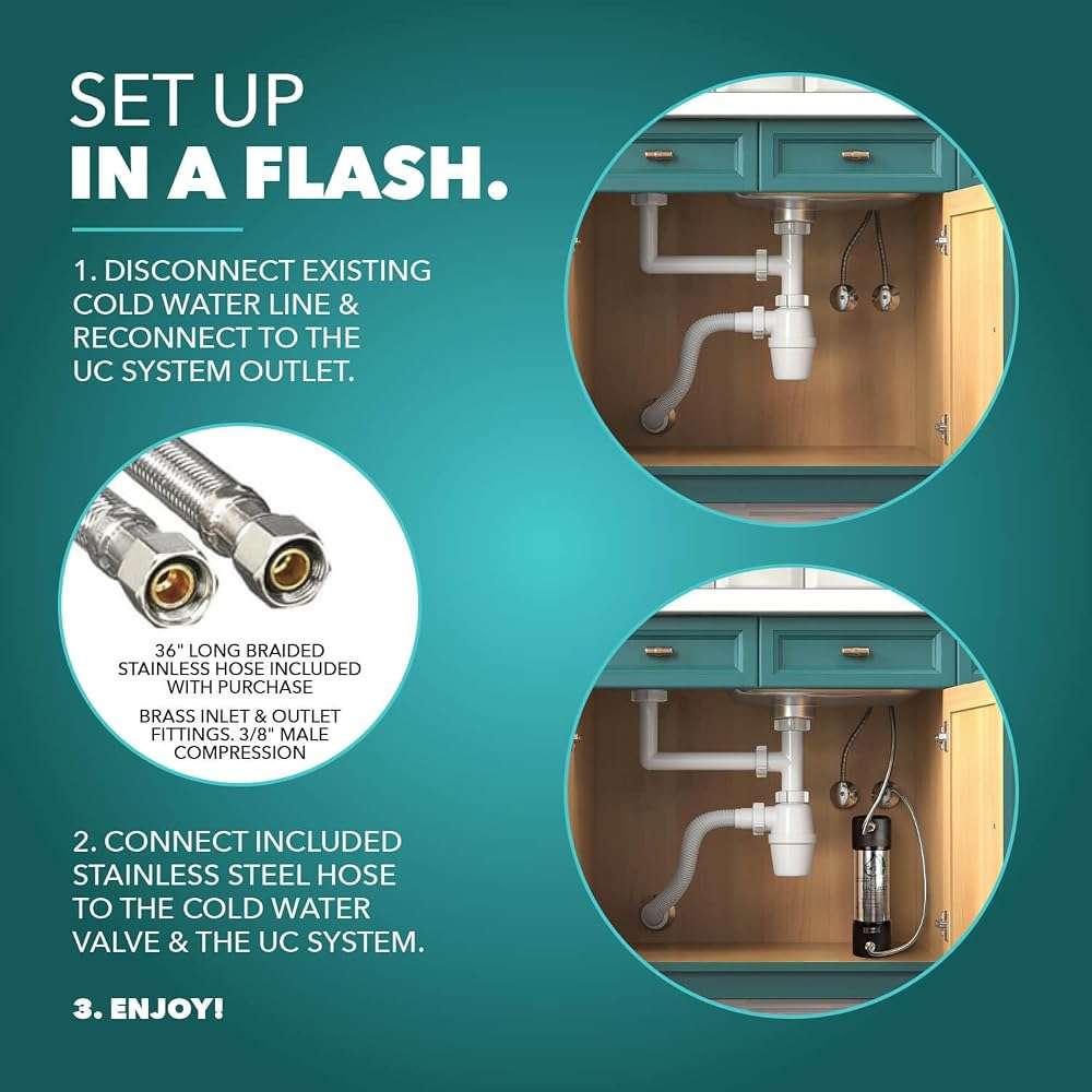 CuZn Under Sink Water Filter for Sink Faucet, 5 Year Filter Life, NSF/ANSI 42 & 372 Certified, Reduces PFAs, PFOS, Lead, Chlorine, Inline Faucet Connection, Improves Tap Water Taste - Image 7