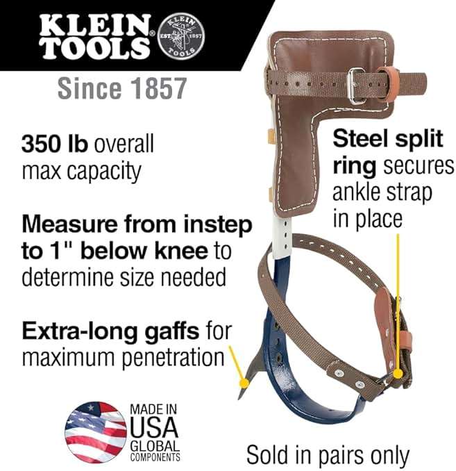 Klein Tools CN1907ARL Tree Climber Set with Pole Climbers, Leg Irons, Climbing Gaffs, and Pads, Straps, Gaff Spikes, Stirrups - Image 2