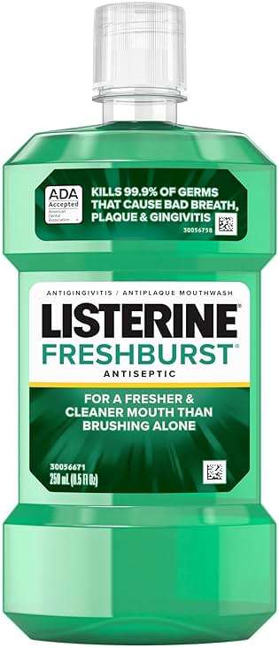 Listerine Freshburst Intense Antiseptic Mouthwash for Bad Breath, Kills 99.9% of Germs that Cause Bad Breath & Fight Plaque & Gingivitis, ADA Accepted Mouthwash, Intense Spearmint, 250 mL - Image 1