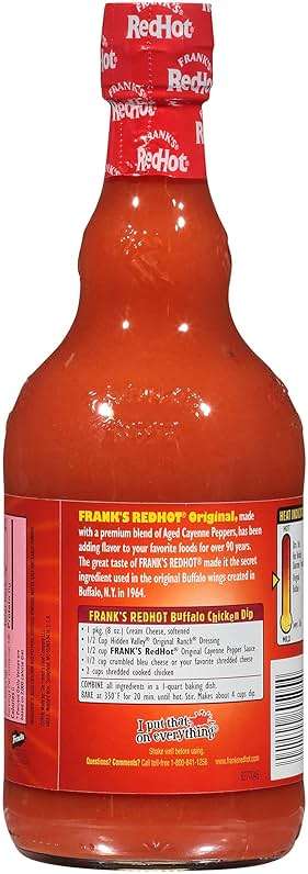 Frank's RedHot Hot Sauce, Original, Made with Cayenne Peppers, Ready-To-Use, Shake or Pour Over Chicken Wings, Sandwiches, Pizza, and More for the Perfect Bend of Flavor and Heat, 23 fl oz - Image 25