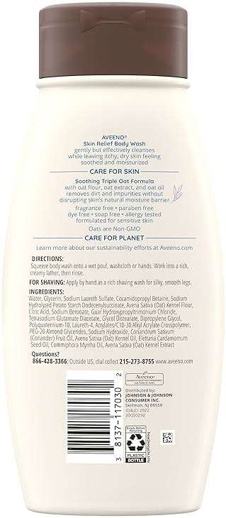 Aveeno Skin Relief Body Wash with Triple Oat Complex, Fragrance-Free, Gentle Daily Body Wash for Sensitive Skin Leaves Itchy, Dry Skin Feeling Soothed & Moisturized 18 Fl Oz - Image 9