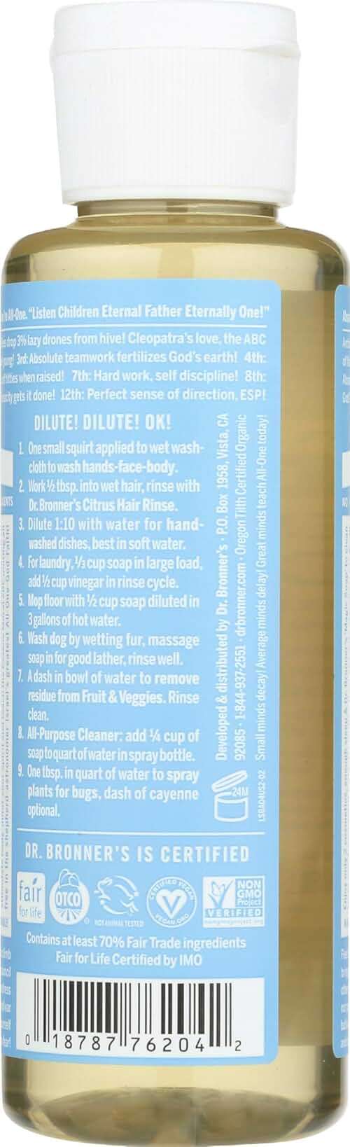 Dr. Bronners Baby Fragrance Free Castille Liquid Soap, 4 FZ - Image 2
